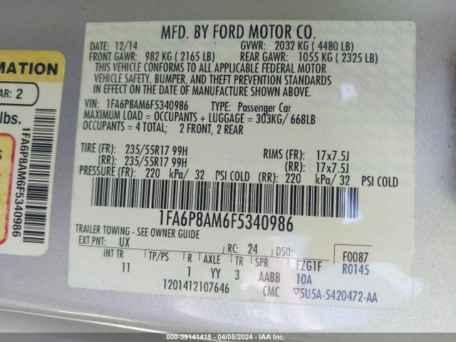 Ford Mustang V6 2015 1FA6P8AM6F5340986 Image 9
