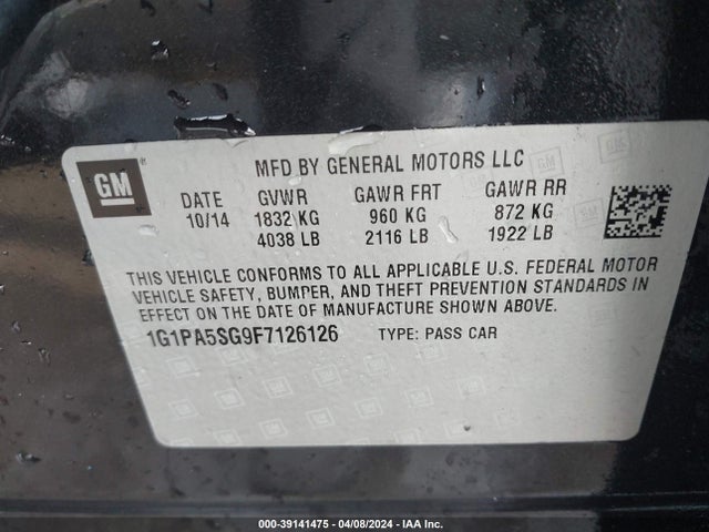 Chevrolet CRUZE LS 2015 1G1PA5SG9F7126126 Image 9