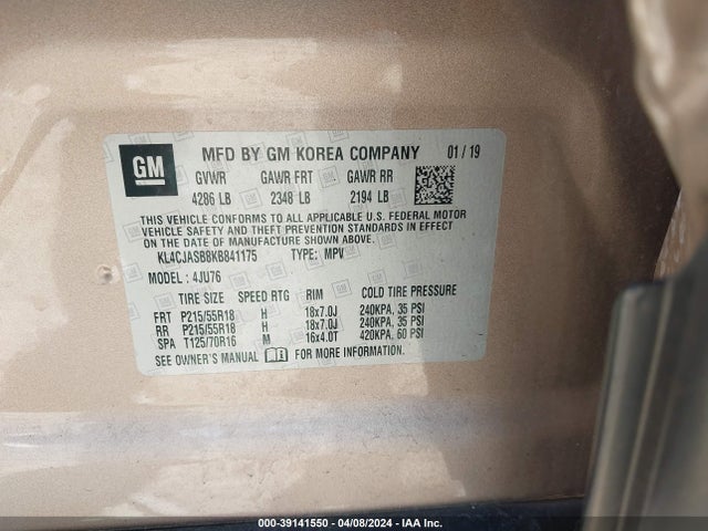 KL4CJASB8KB841175 Buick Encore Fwd Preferred