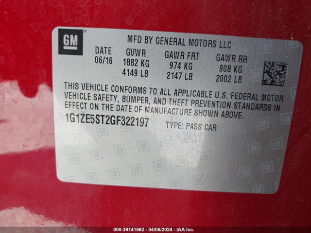 Chevrolet MALIBU 1LT 2016 1G1ZE5ST2GF322197 Image 9