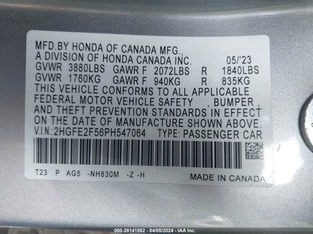 Honda Civic Sport 2023 2HGFE2F56PH547064 Image 9