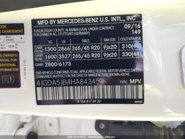 4JGDA5JB4HA843454 Mercedes-Benz GLE 350