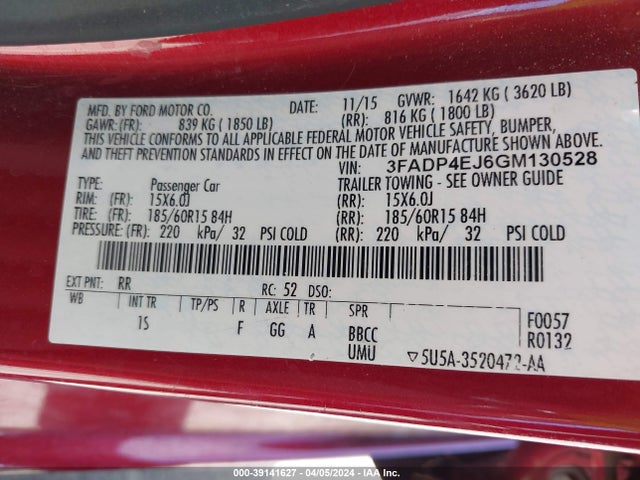 Ford FIESTA SE 2016 3FADP4EJ6GM130528 Image 9