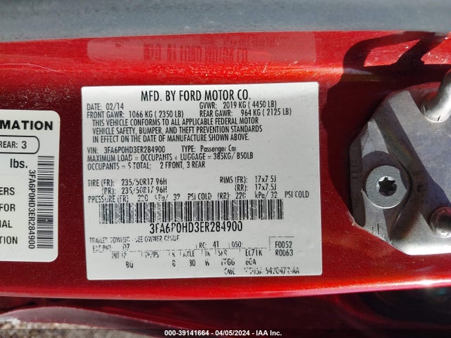 Ford FUSION SE 2014 3FA6P0HD3ER284900 Image 9