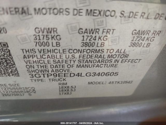 3GTP9EED4LG340605 GMC Sierra 1500 4wd  Short Box At4