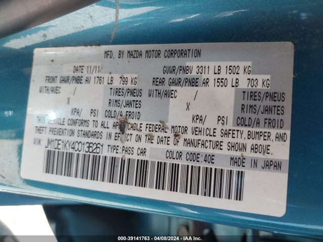 39141763 :رقم المزاد ، JM1DE1KY4C0136261 vin ، 2012 Mazda Mazda2 Sport مزاد بيع