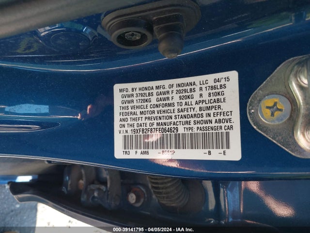 Honda CIVIC EX 2015 19XFB2F87FE064629 Image 9