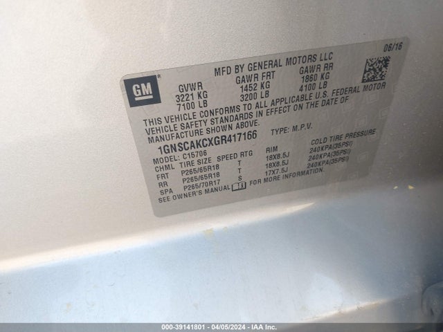 Chevrolet Tahoe Ls 2016 1GNSCAKCXGR417166 Image 9