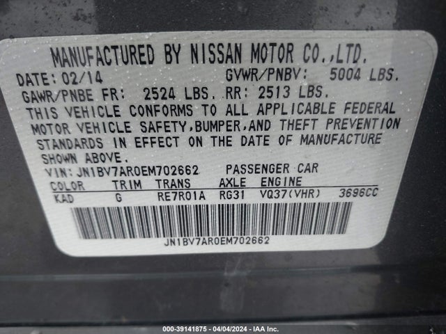 JN1BV7AR0EM702662 Infiniti Q50