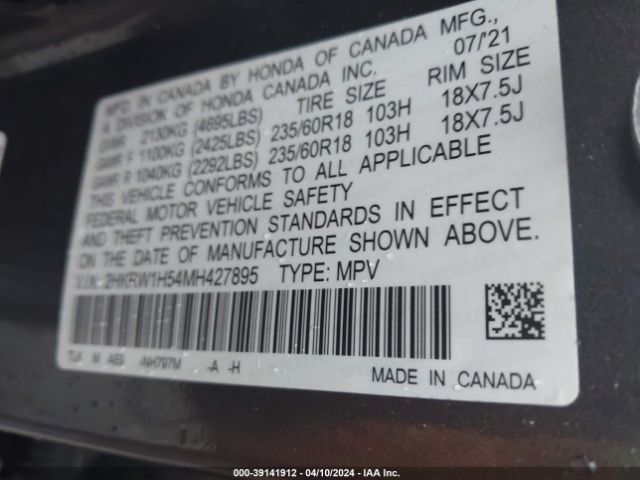 2HKRW1H54MH427895 Honda Cr-v 2wd Ex