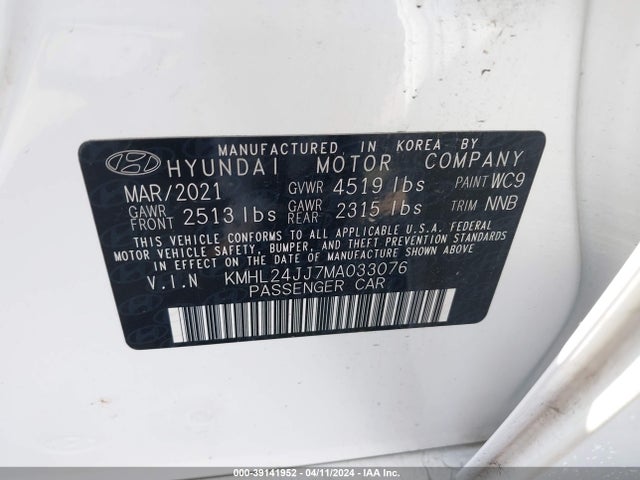 Hyundai Sonata Blue 2021 KMHL24JJ7MA033076 Image 9