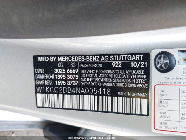 W1KCG2DB4NA005418 Mercedes-Benz EQS 450