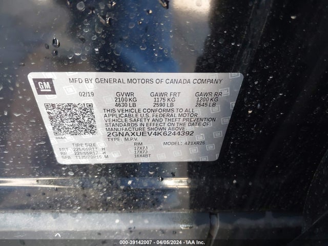 Chevrolet EQUINOX LT 2019 2GNAXUEV4K6244392 Image 9