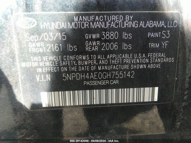Hyundai ELANTRA SE 2016 5NPDH4AE0GH755142 Image 9