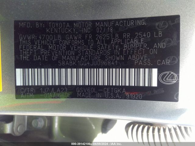 58ABK1GG4JU096841 Lexus ES 350