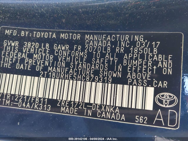 Toyota COROLLA LE 2017 2T1BURHE5HC879319 Image 9
