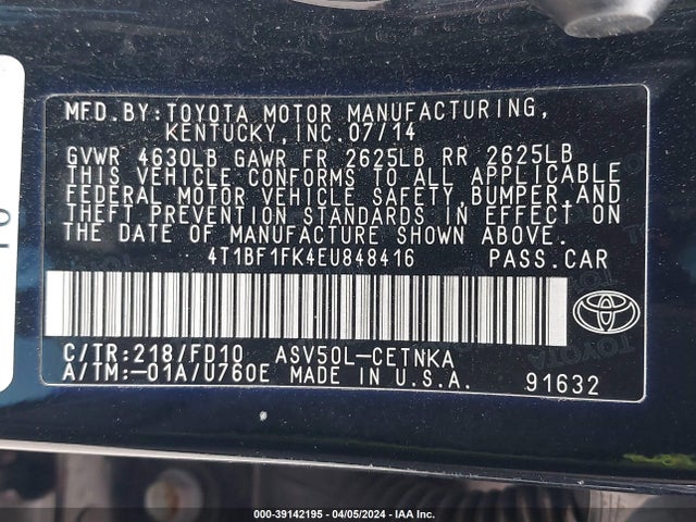 Toyota CAMRY LE 2014 4T1BF1FK4EU848416 Image 9