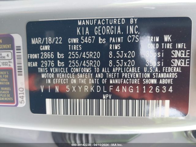 5XYRKDLF4NG112634 KIA Sorento X-line Sx Prestige