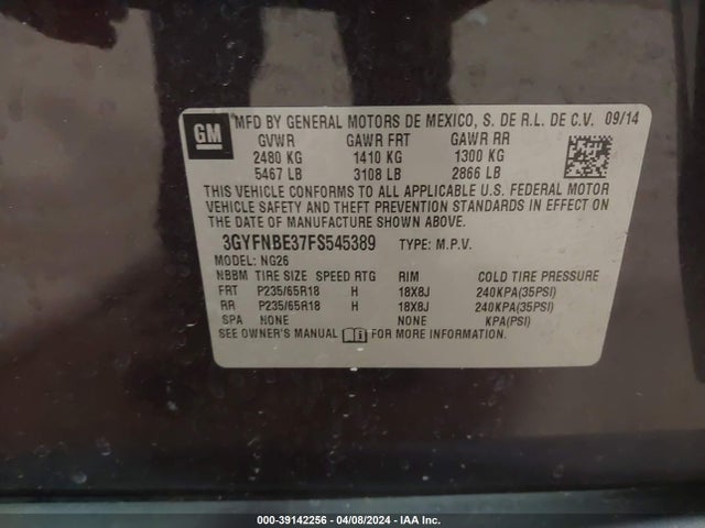 3GYFNBE37FS545389 Cadillac Srx Luxury Collection