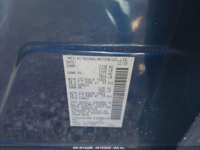 5N1AZ2BJ8MC100858 Nissan Murano Sv Fwd