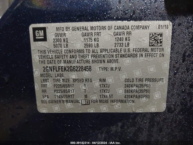 Chevrolet EQUINOX LT 2016 2GNFLFEK2G6228458 Image 9