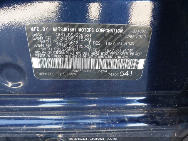JA4AZ3A39LZ035294 Mitsubishi Outlander Es 2.4 S-awc/le 2.4 S-awc/se 2.4 S-awc/sel 2.4 S-awc/sp 2.4 S-awc