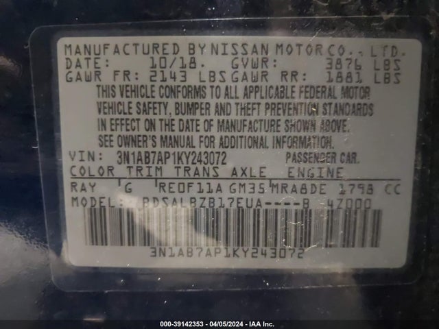 Nissan SENTRA S 2019 3N1AB7AP1KY243072 Image 9