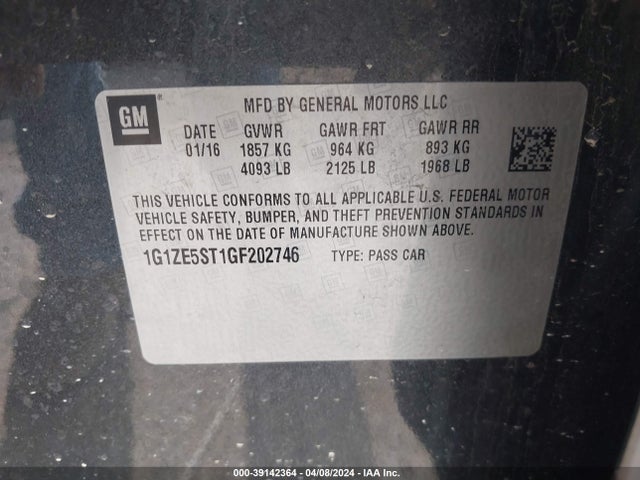 Chevrolet MALIBU 1LT 2016 1G1ZE5ST1GF202746 Image 9