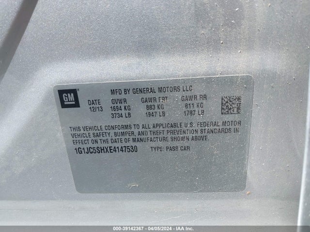 Chevrolet Sonic Lt Auto 2014 1G1JC5SHXE4147530 Image 9