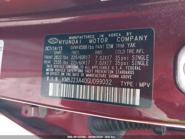 Hyundai TUCSON SE 2016 KM8J23A40GU099032 Image 9