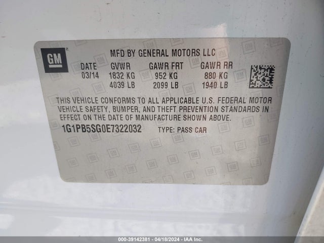 Chevrolet Cruze Ls Manual 2014 1G1PB5SG0E7322032 Image 9