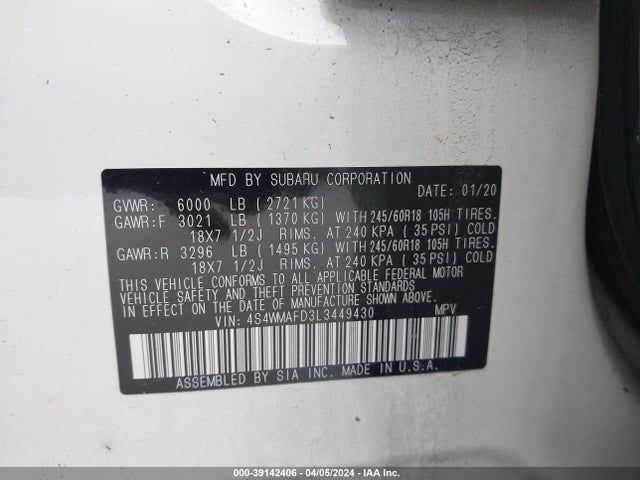 4S4WMAFD3L3449430 Subaru Ascent Premium