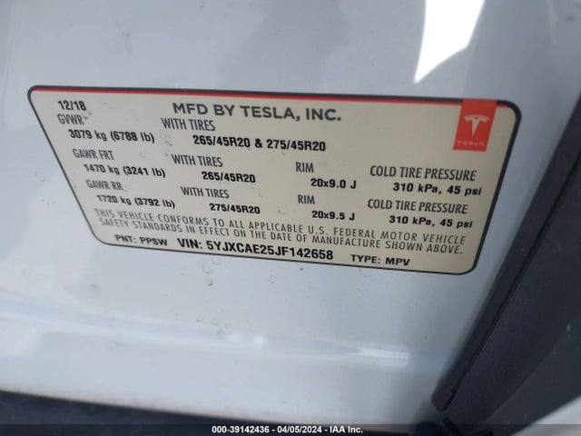 5YJXCAE25JF142658 Tesla Model X 100d/75d/p100d