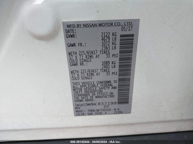 Nissan ROGUE SV 2017 5N1AT2MV9HC837199 Image 9
