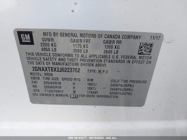 Chevrolet EQUINOX LT 2018 2GNAXTEX2J6223762 Image 9