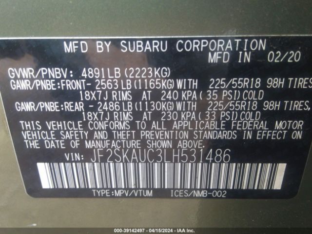 JF2SKAUC3LH531486 Subaru Forester Limited
