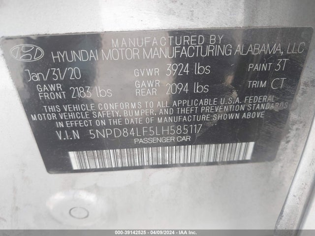 Hyundai Elantra Limited 2020 5NPD84LF5LH585117 Image 9