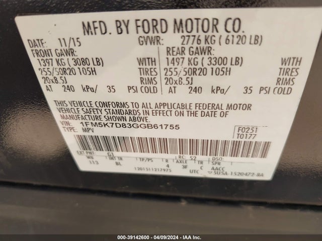 Ford EXPLORER XLT 2016 1FM5K7D83GGB61755 Image 9