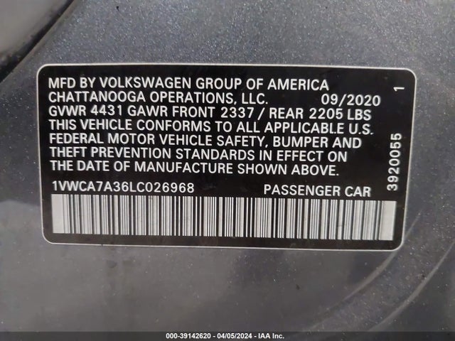 Volkswagen Passat 2.0t Sel 2020 1VWCA7A36LC026968 Image 9