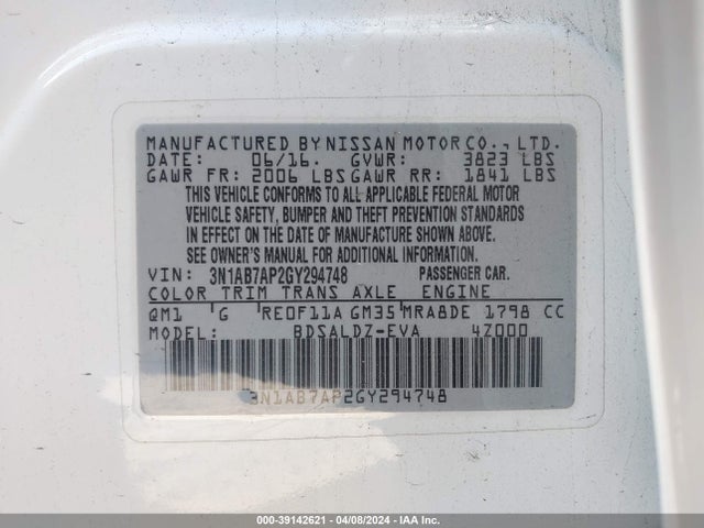 Nissan SENTRA SV 2016 3N1AB7AP2GY294748 Image 9