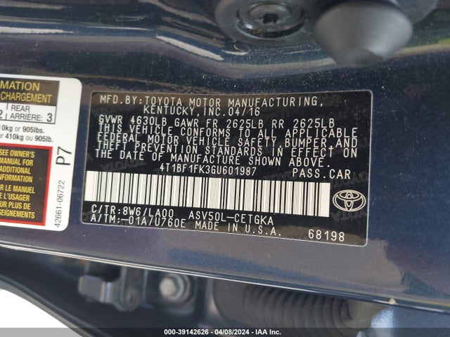Toyota CAMRY XLE 2016 4T1BF1FK3GU601987 Image 9