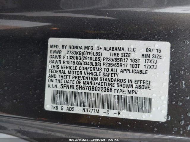 Honda Odyssey Ex-l 2016 5FNRL5H67GB022366 Image 9
