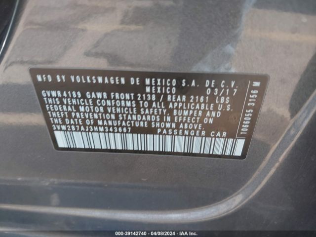 3VW2B7AJ3HM343667 Volkswagen Jetta 1.4t S