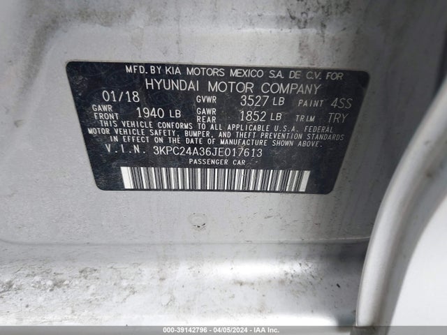 3KPC24A36JE017613 Hyundai ACCENT SE