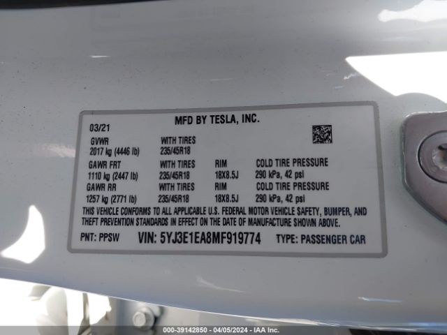 5YJ3E1EA8MF919774 Tesla Model 3 Standard Range Plus Rear-wheel Drive