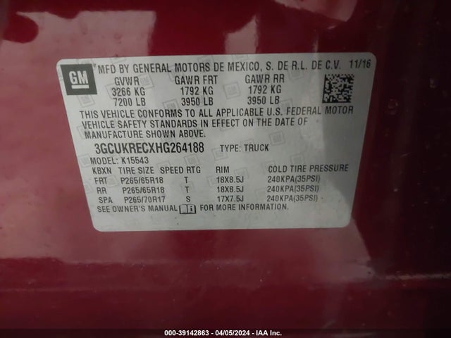 Chevrolet Silverado 1500 1lt 2017 3GCUKRECXHG264188 Image 9