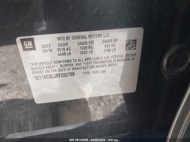 Chevrolet Malibu 1fl 2014 1G11A5SL2EF292768 Image 9