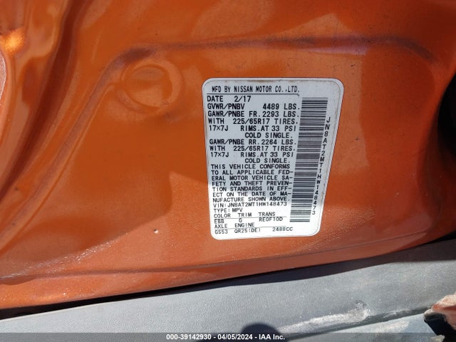 Nissan ROGUE S 2017 JN8AT2MT1HW148473 Image 9