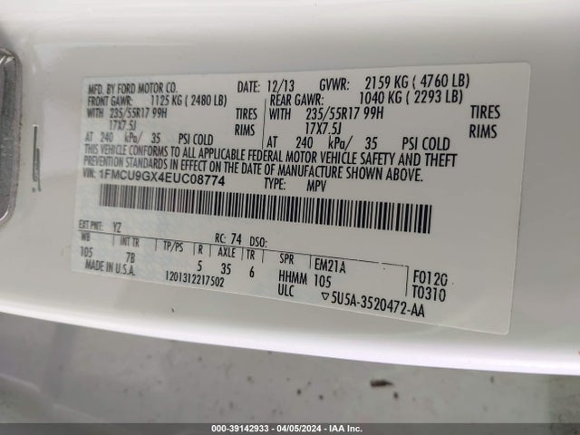 Ford ESCAPE SE 2014 1FMCU9GX4EUC08774 Image 9