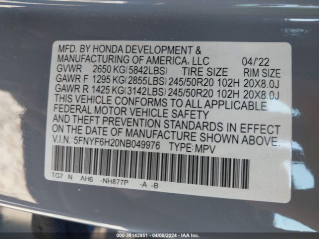 5FNYF6H20NB049976 Honda Pilot Awd Special Edition